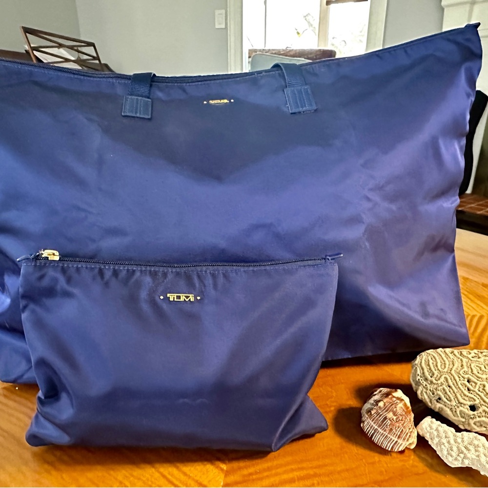 Tumi Navy Tote with Gold Accents - never used!